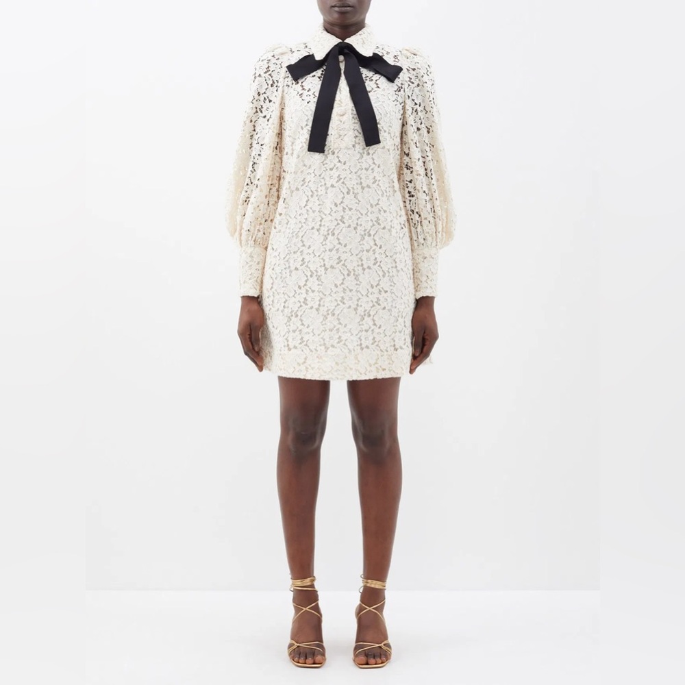 Zimmermann Wonderland Floral-Embroidered Lace Shirt Dress- Small / Medium